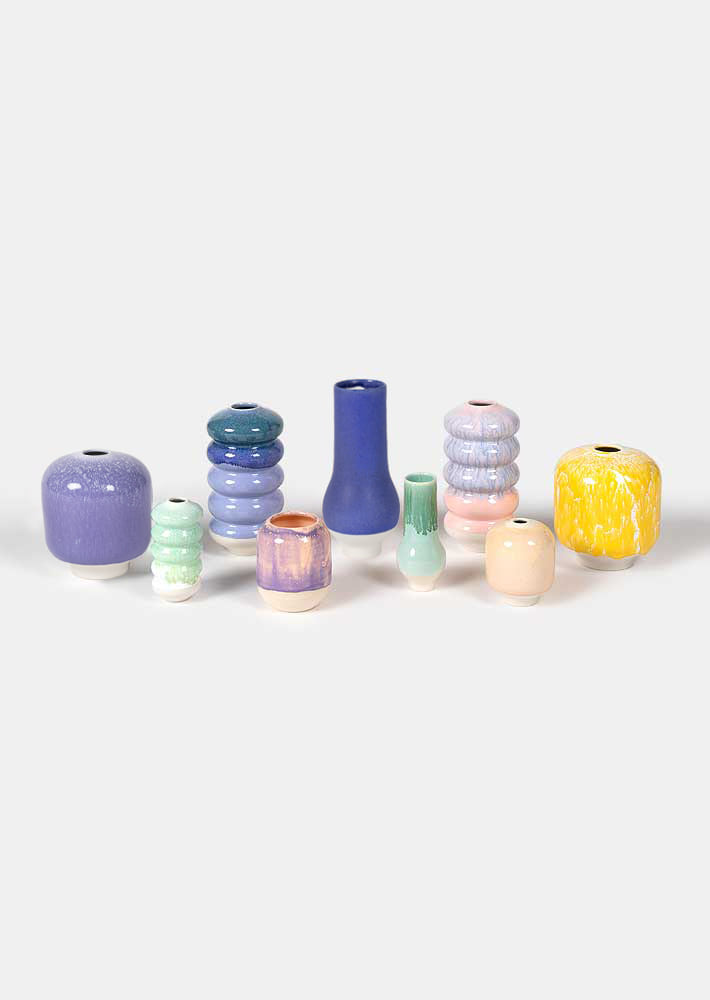100315. Danish Pottery pastel vase set