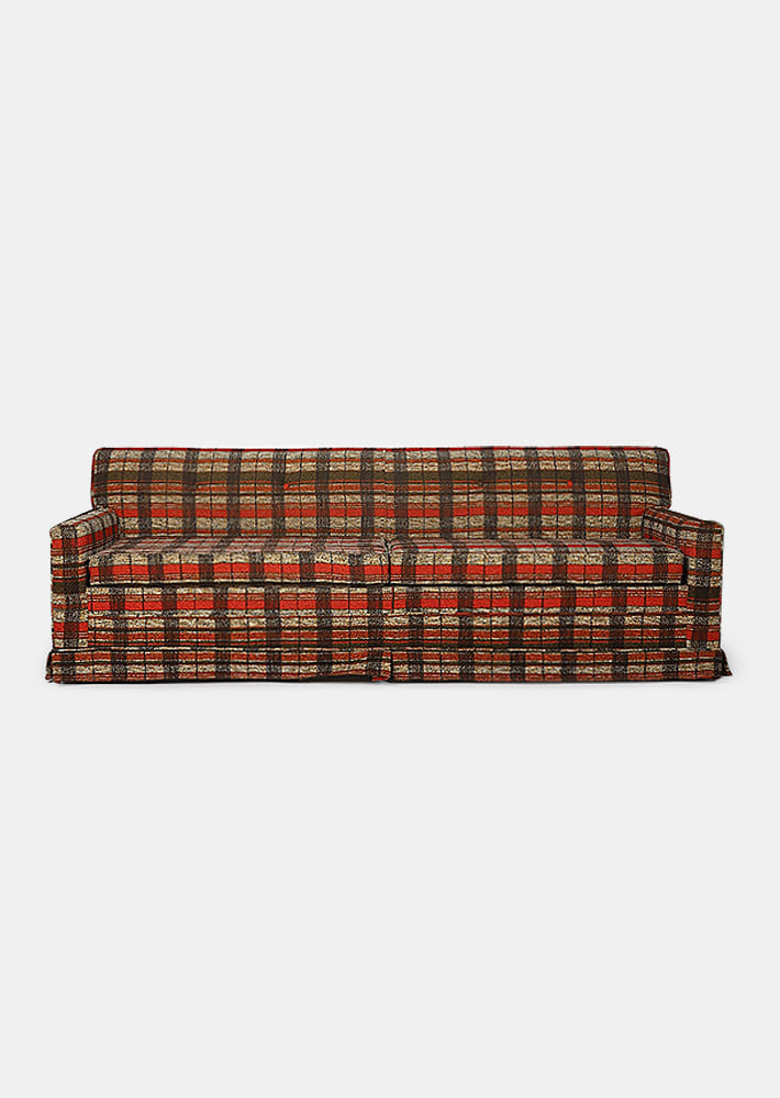 100215. vintage red tartan sofa